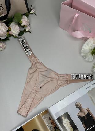 Трусики-стрінги жіночі victoria's secret рожеві, жіночі стрінги вікторія сікрет із блискучим камінням4 фото