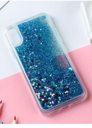 Чехол glitter для xiaomi redmi 7a бампер жидкий блеск аквариум синий2 фото