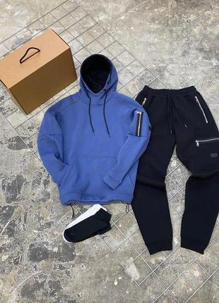 Зимний спортивный костюм с начесом индиго худи + черные брюки rapid grand