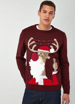 Новогодний свитер мужской с оленем next унисекс кофта свитер новый год