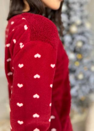 Тепла флісова піжама кофта і штанці, піжама з флісу сердечка, домашній костюм фліс10 фото