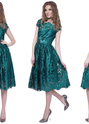 Ажурне смарагдове плаття gepur на випускний зелений вечірній короткий рукав новий рік сукня ялинка