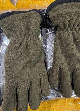 Зимові флісові рукавиці повнопалі з антиковзаючими вставками олива розмір s/m2 фото
