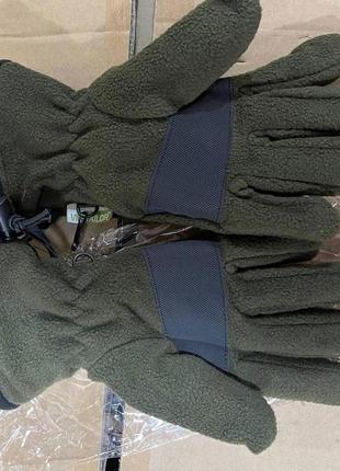 Зимові флісові рукавиці повнопалі з антиковзаючими вставками олива розмір s/m3 фото