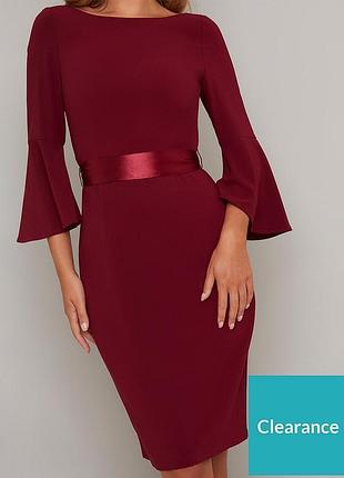 Chi chi london платье бордовое бордо винное бургунди миди с поясом новое по фигуре с рукавом