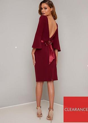 Chi chi london платье бордовое бордо винное бургунди миди с поясом новое по фигуре с рукавом