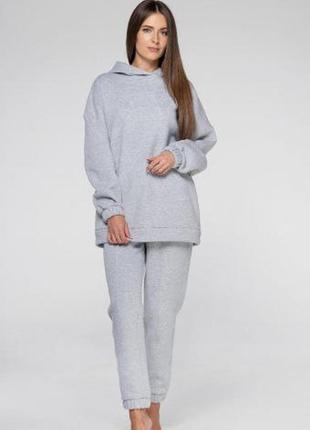 Стильный женский теплый, хлопковый ,серый  костюм  wiktoria 1311-1