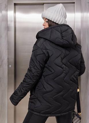 Куртка пальто женская теплая зимняя на зиму базовая с капюшоном утепленная стеганная черная бежевая коричневая зеленая пуховик батал больших размеров длинная3 фото