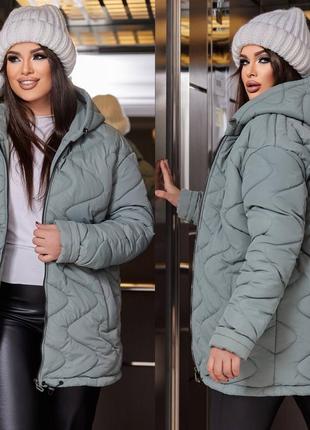 Куртка пальто женская теплая зимняя на зиму базовая с капюшоном утепленная стеганная черная бежевая коричневая зеленая пуховик батал больших размеров длинная5 фото