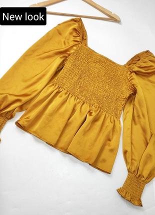 Женская блуза золотого цвета из атласной ткани с драпировкой от бренда new look l