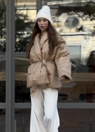 Женская бежевая куртка кимоно3 фото