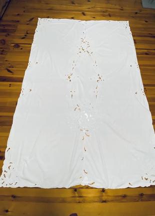 Белоснежная большая батистовая гаптированая скатерть винтаж3 фото
