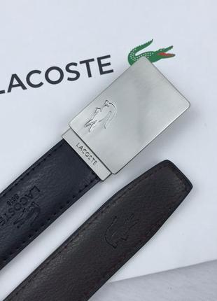 Ремень lacoste черный коричневый с 2 пряжками купить подарочный набор мужской2 фото