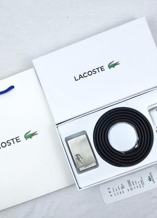 Ремень lacoste черный коричневый с 2 пряжками купить подарочный набор мужской5 фото