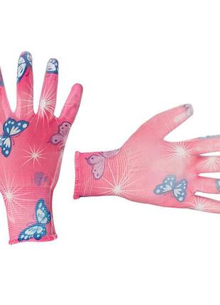 Перчатки садовые с полиуретановым покрытием 8 ,розовые intertool sp-01621 фото