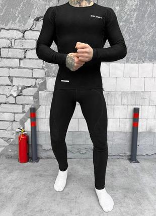 Мужское активное термобелье polarheat micro stretch на флисе / теплосберегающий костюм кофта + леггинсы черные