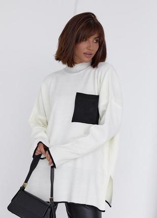 Женская кофта oversize с карманом на груди - молочный цвет, s (есть размеры)7 фото
