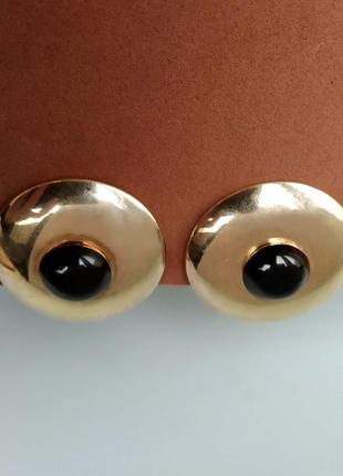 Pierre lang кліпси, великі золоті диски з чорними кабелями. вінтажні дизайнерські сережки.