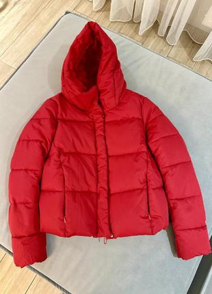 Куртка пуховик з капюшоном червона зимова reserved2 фото