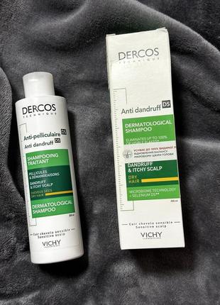 Шампунь від лупи для сухого волосся vichy dercos anti-dandruff treatment shampoo