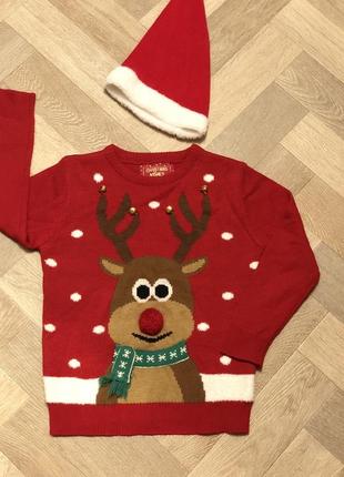 Новогодний свитер с оленем на 6-7 лет