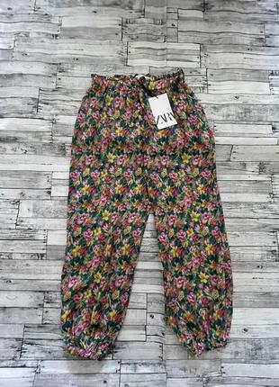 Брюки на лето, летние брюки в цветы от zara 134см