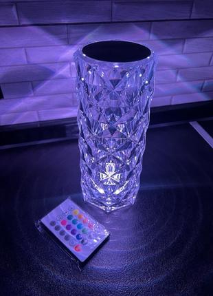 Настольная аккумуляторная лампа с пультом 22см ночник роза с пультом rgb crystal rose.9 фото