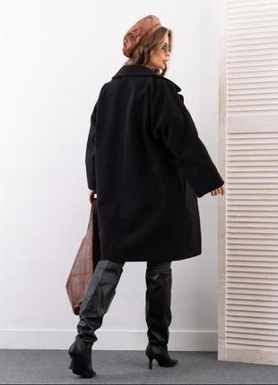Черное кашемировое пальто кокон4 фото