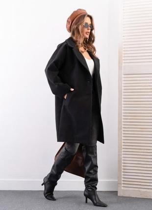 Черное кашемировое пальто кокон3 фото