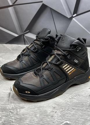 Мужские зимние ботинки с шерстяной подкладкой / берцы salomon s-3 из плотной кожи черные размер 401 фото