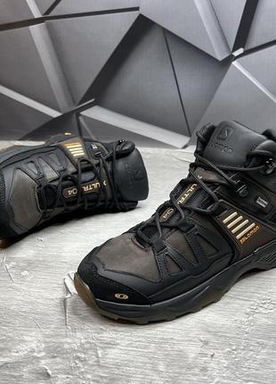 Мужские зимние ботинки с шерстяной подкладкой / берцы salomon s-3 из плотной кожи черные размер 404 фото