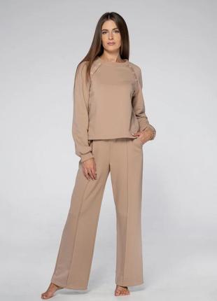 Модный женский теплый, хлопковый ,бежевый  костюм  wiktoria 1301 виктория