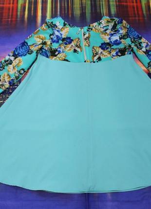 Платье мини трапеция голубое с цветочным принтом глем короткое пышное лёгкое размер м 42 44 туника3 фото