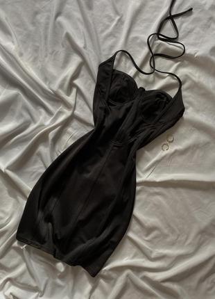 Черное короткое платье в корсетном стиле, мини платье без бретель