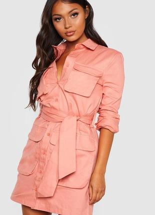 Коралловое мини платье-рубашка prettylittlething
