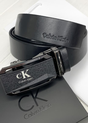 Чоловічий ремінь calvin klein чорний з пряжкою автомат на подарунок