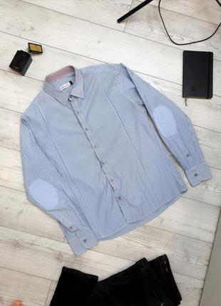 Классическая мужская рубашка в полосочку с вставками на локтях2 фото