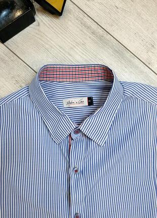 Классическая мужская рубашка в полосочку с вставками на локтях5 фото