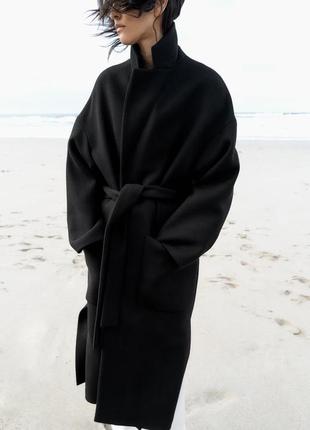 Zara пальто шерстяное женское