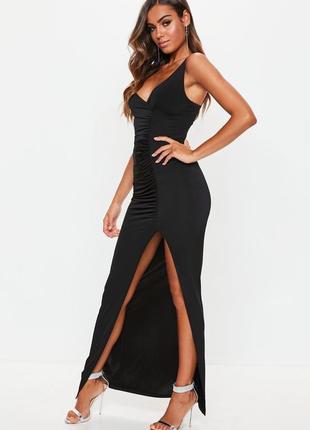 Ідеальна довга чорна вечірня сукня на бретельках з розрізом по нозі missguided1 фото