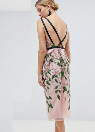 Розпродаж! сукня asos міді з квітковою вишивкою та відкритою спиною10 фото