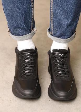 Кроссовки кожаные с мехом черные6 фото