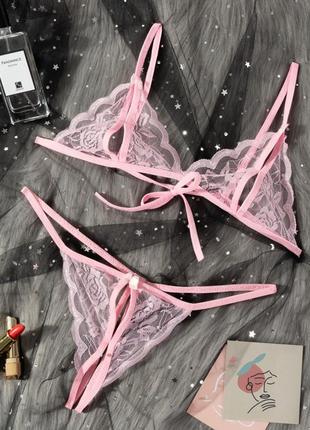Недорогий рожевий  комплект жіноча еротична білизна з доступом з розрізом xs s m