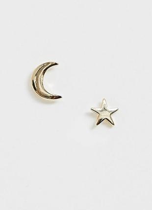 Сережки місяць зірка, серьги гвоздики звезда месяц pieces с сайта asos