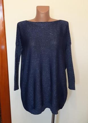 💥1+1=3 стильний блискучий темно-синій светр оверсайз belcci, розмір 46 - 48