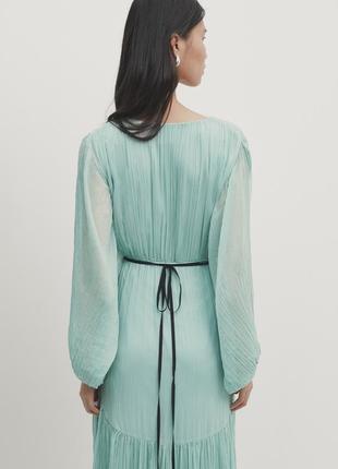 Massimo dutti довга плісерована сукня з контрастною стрічкою -studio4 фото