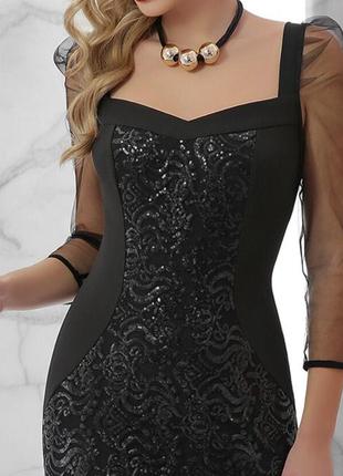 Вечернее черное платье длины миди с пайетками. полный распродаж2 фото