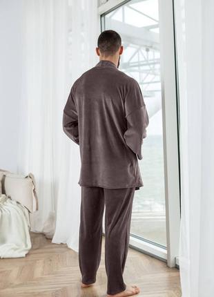 Велюрова піжама домашній костюм з кофтою на запах з поясом з кішенями з вільними штанами одяг для дому2 фото