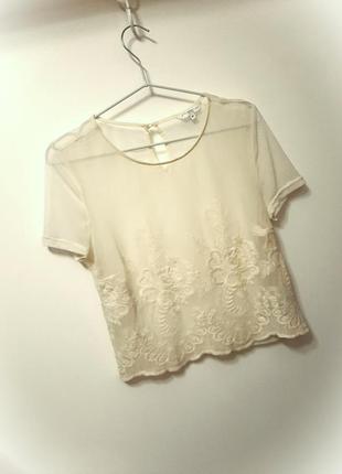 New look нарядная блуза кофточка цвет шампань (белая/айвори) кружевная короткие рукава женская