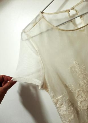New look нарядная блуза кофточка цвет шампанского (белая айвори) кружевная короткие рукава женская4 фото